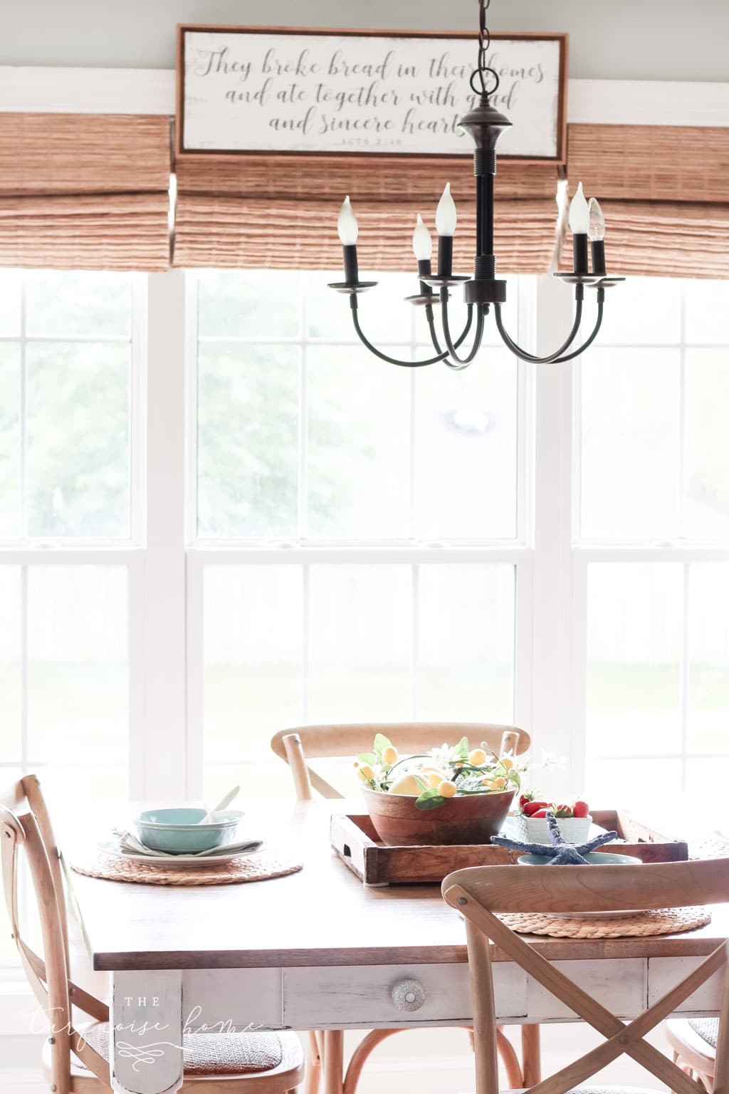 Simple Summer Kitchen Tour with faux lemons and faux strawberries and cute starfish.