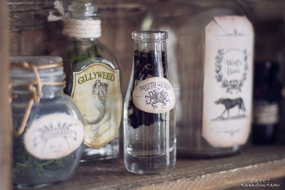 Use plain glass jars to make spooky apothecary jars in your Halloween decor.