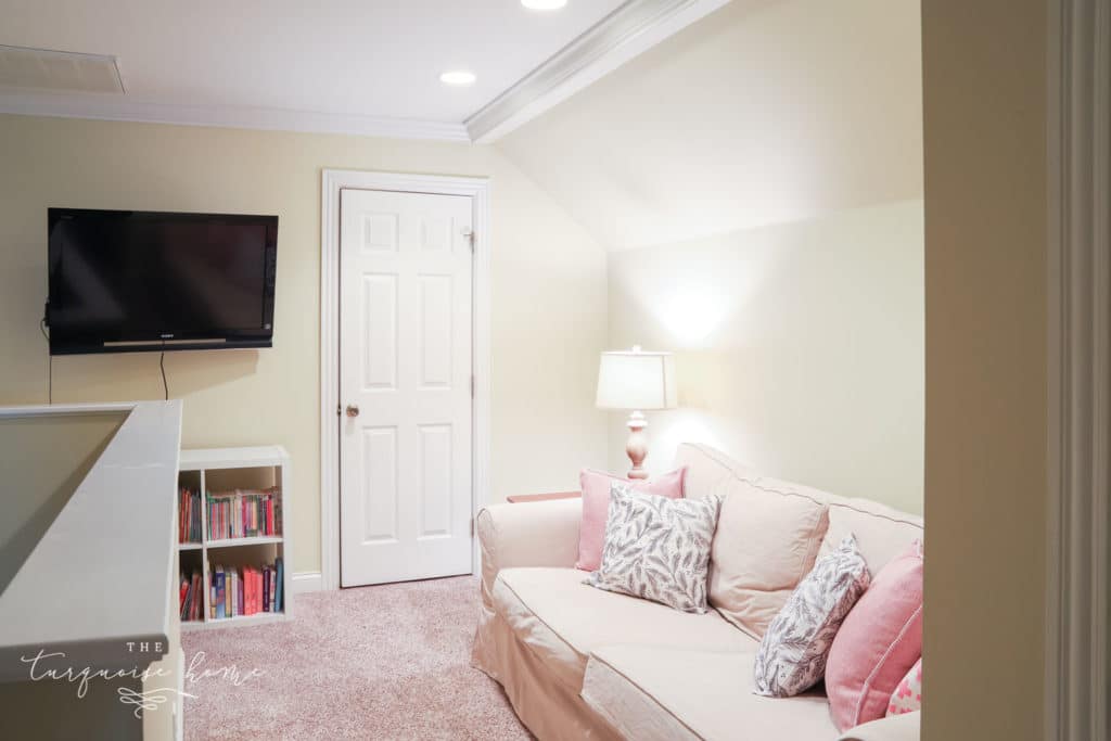 The TV and reading nook in the new house.