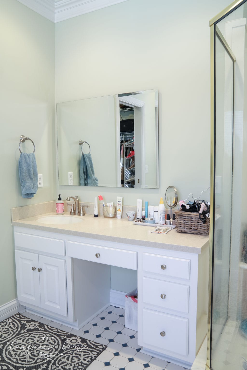 Master bathroom, girls' sink in the new house.