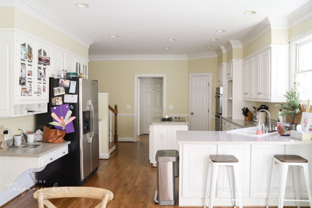 The kitchen in our new home that needs all new paint! Home Goals 2020
