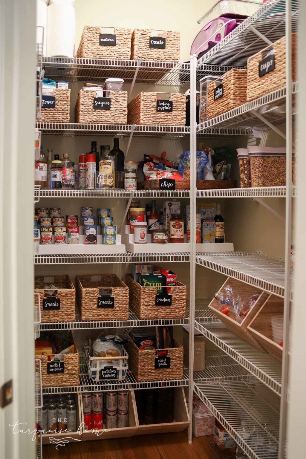 How to Organize a Pantry - pretty baskets with chalkboard labels | Tips and Tricks for organizing a pantry