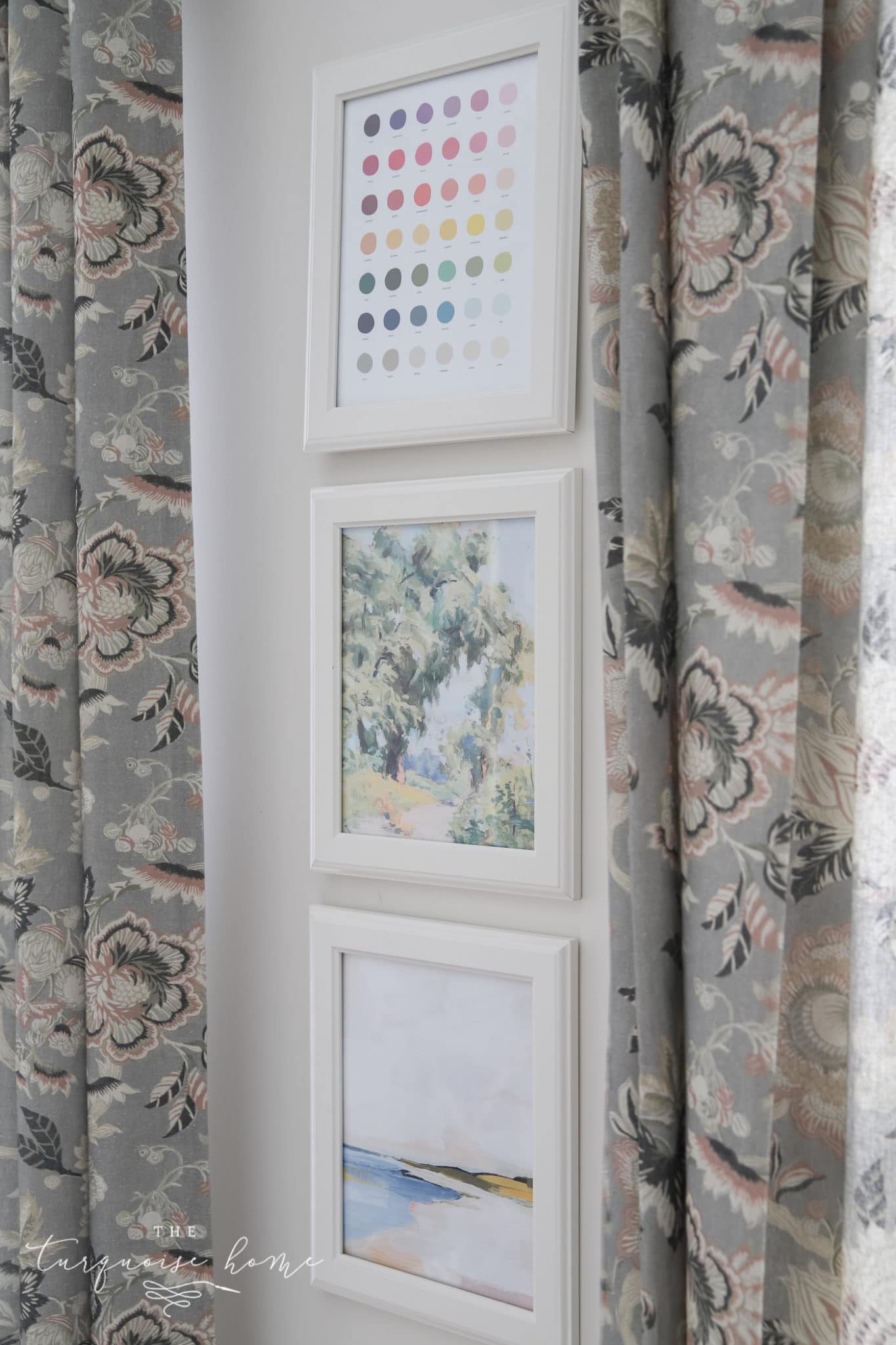 Gray curtains with blush flowers