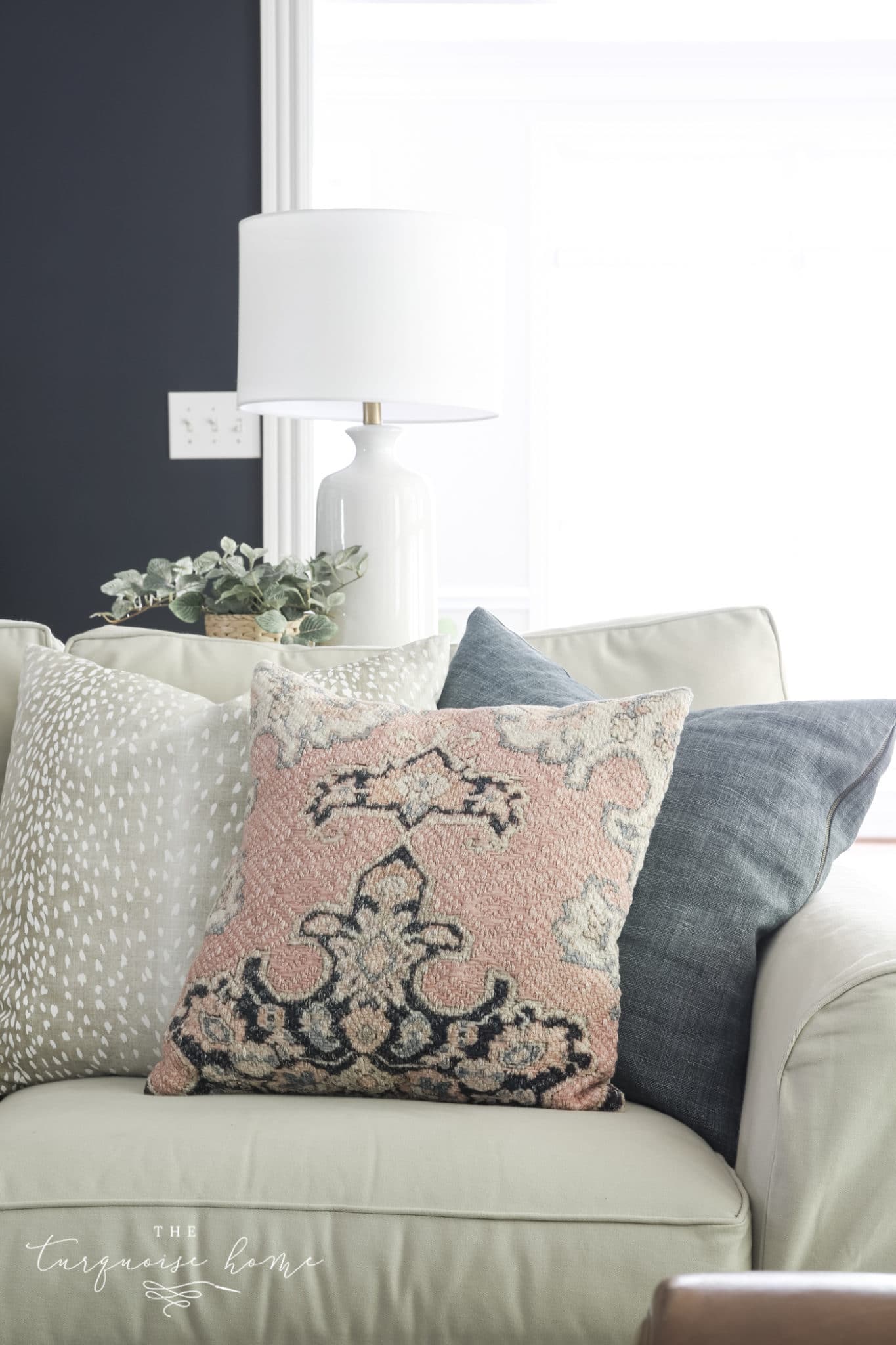 Throw Pillow Arrangement on a Sofa