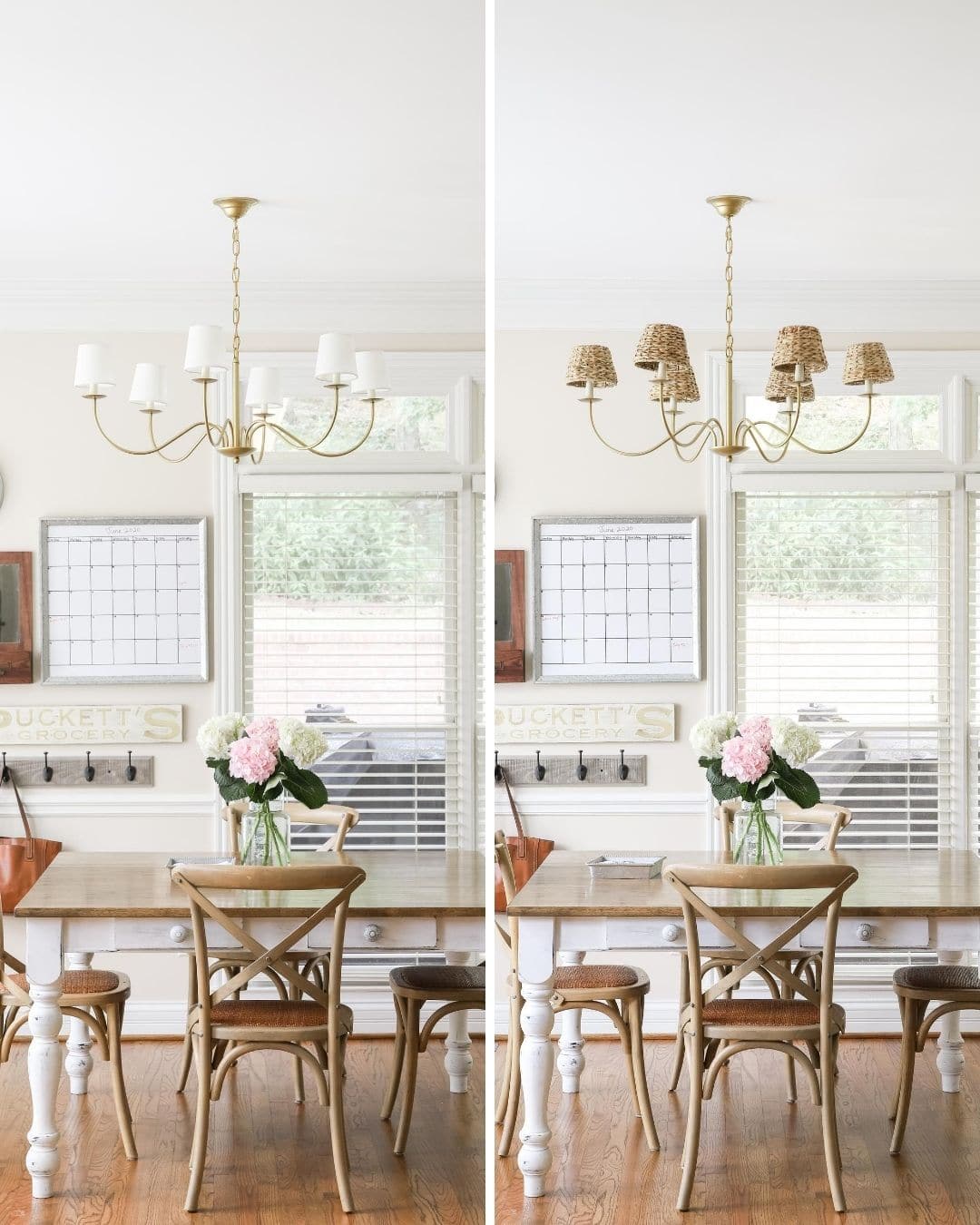 Side-by-side brass chandelier