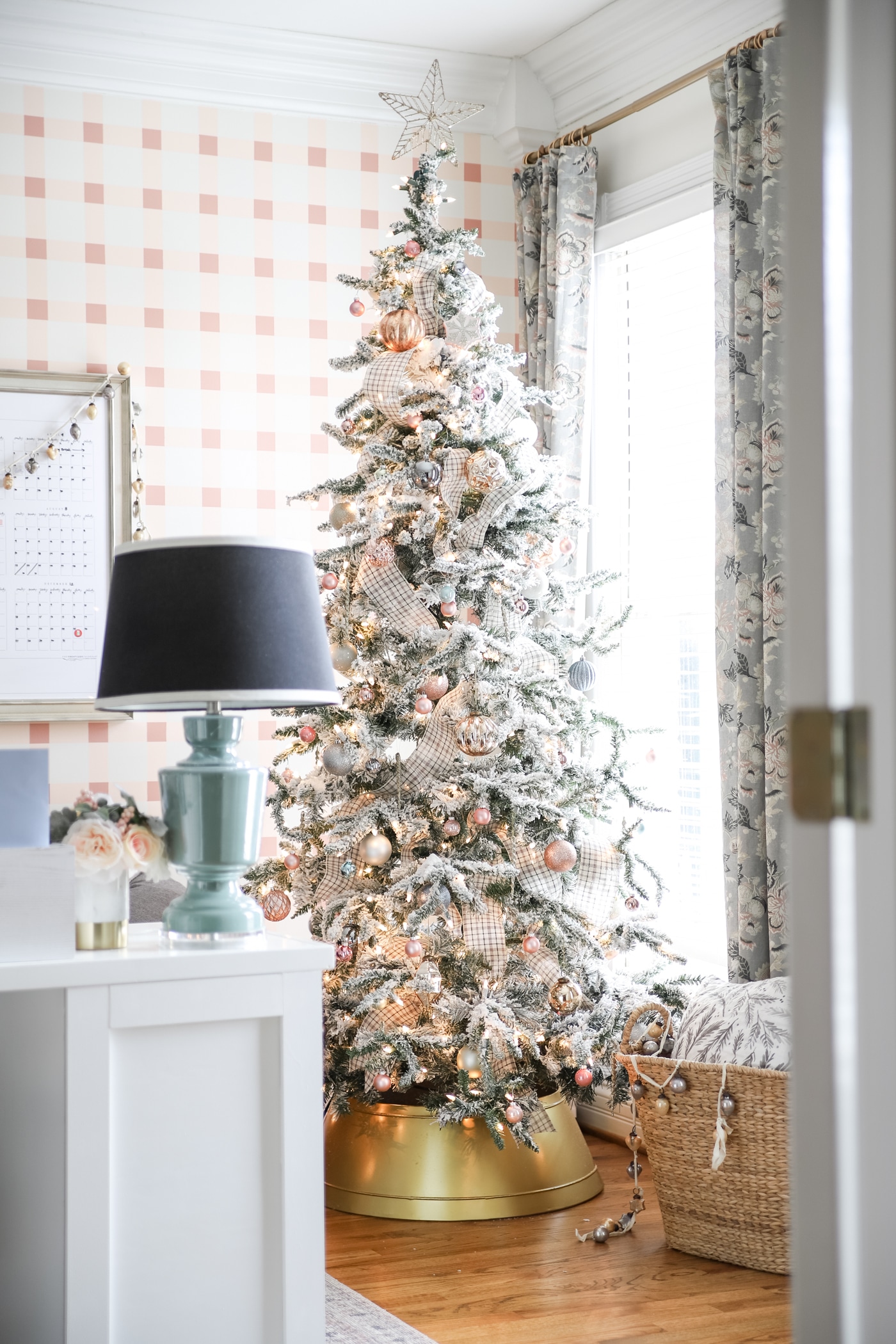 Pretty Plaid Office at Christmas