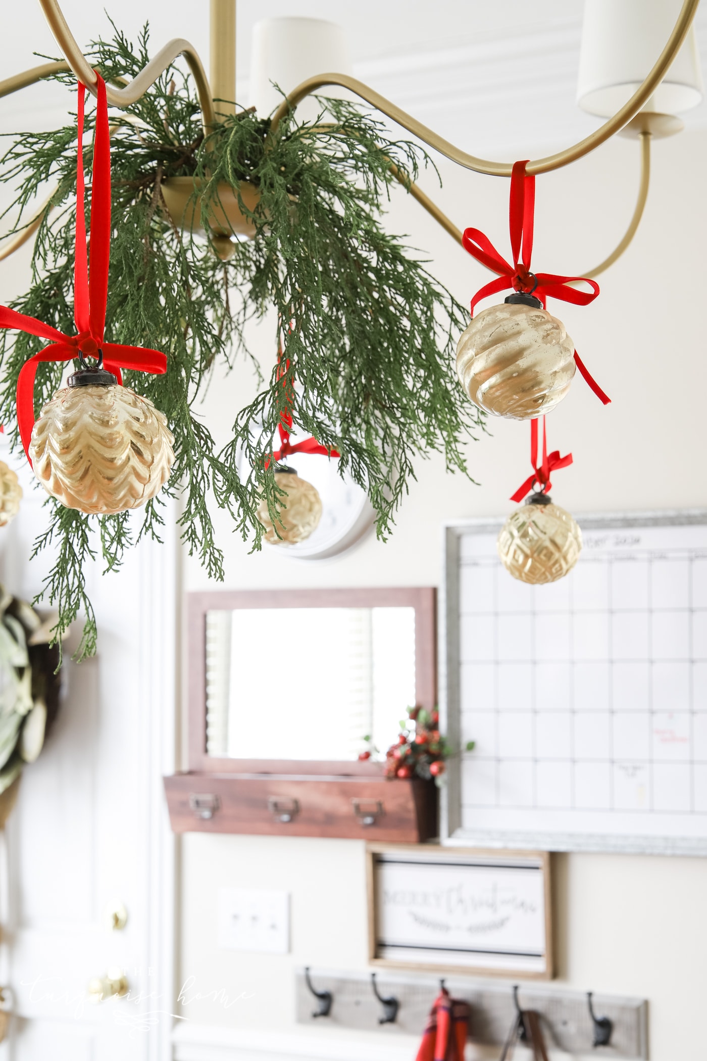 Greenery on Chandelier for Christmas