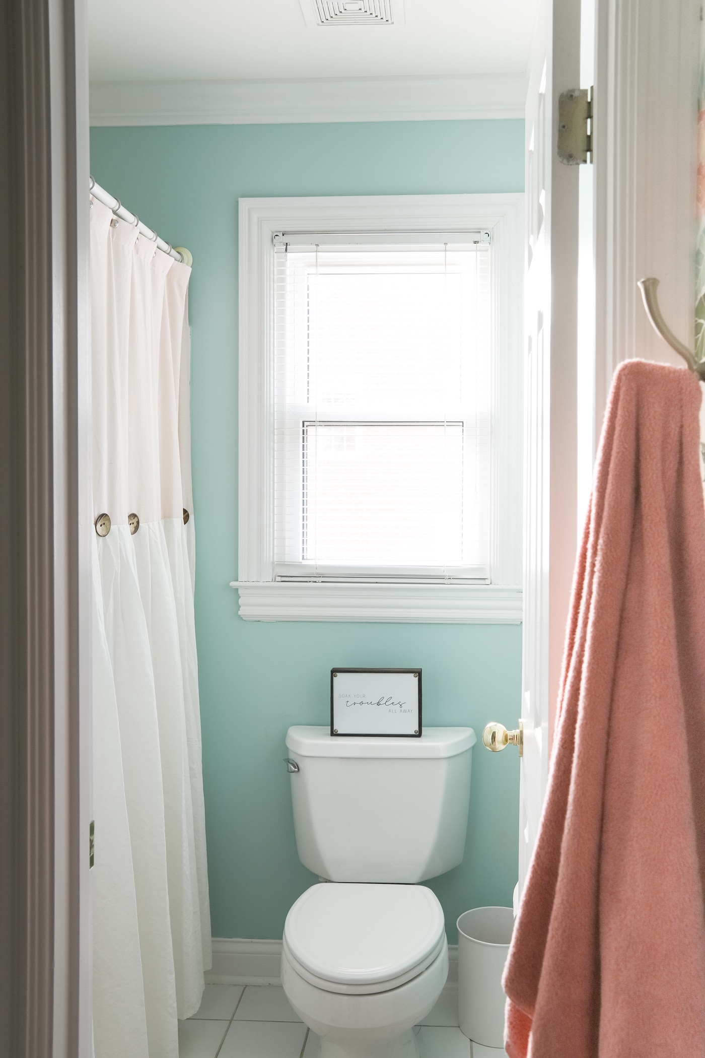 Girls' Bathroom in Behr's Baby Aqua, Satin Finish