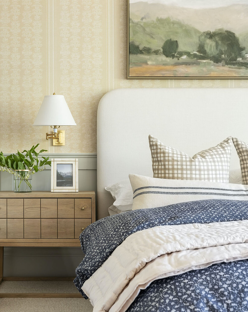 Bed with Wallpaper Behind It