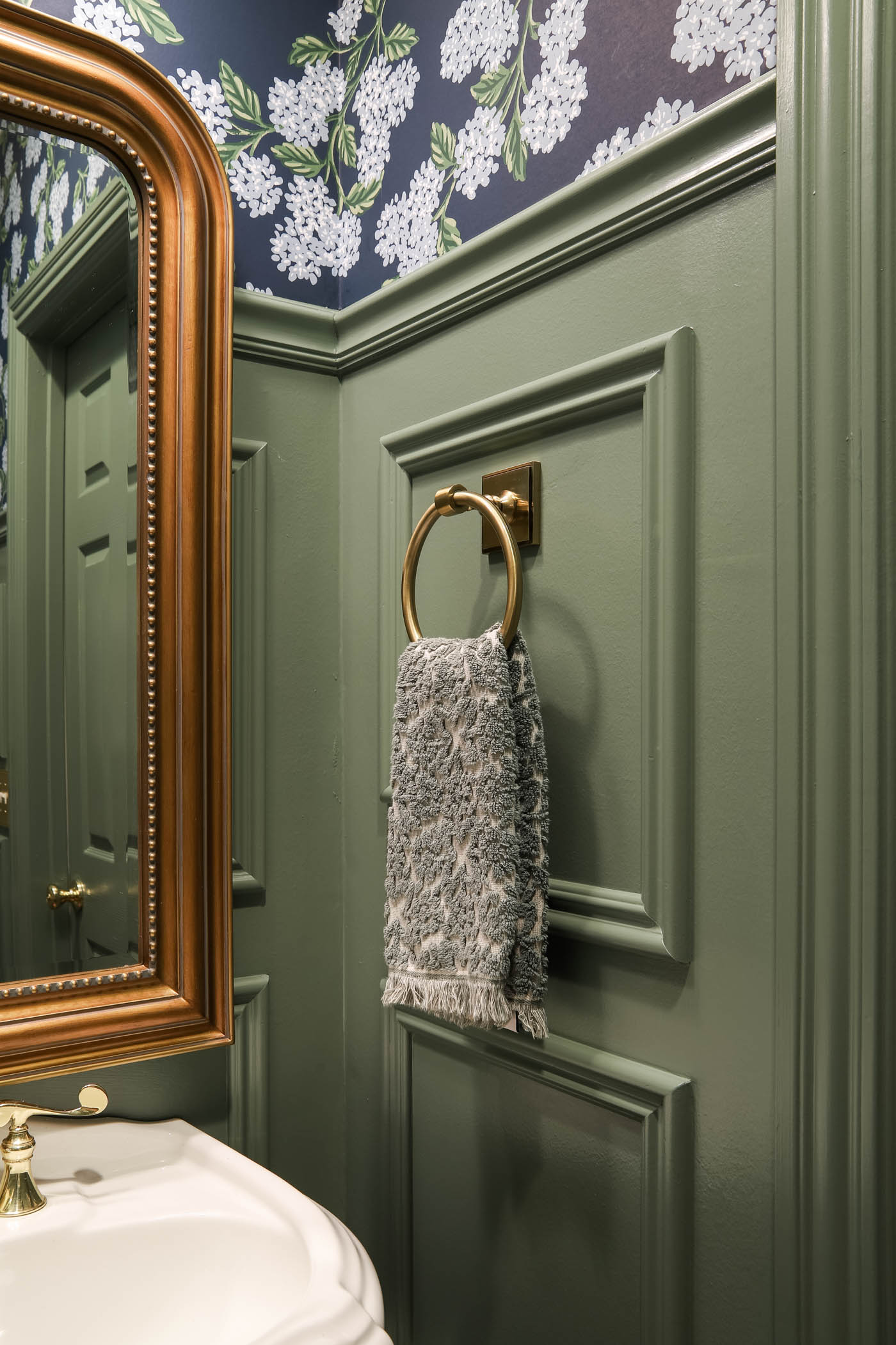 New Brass Towel Ring in Powder Room Makeover