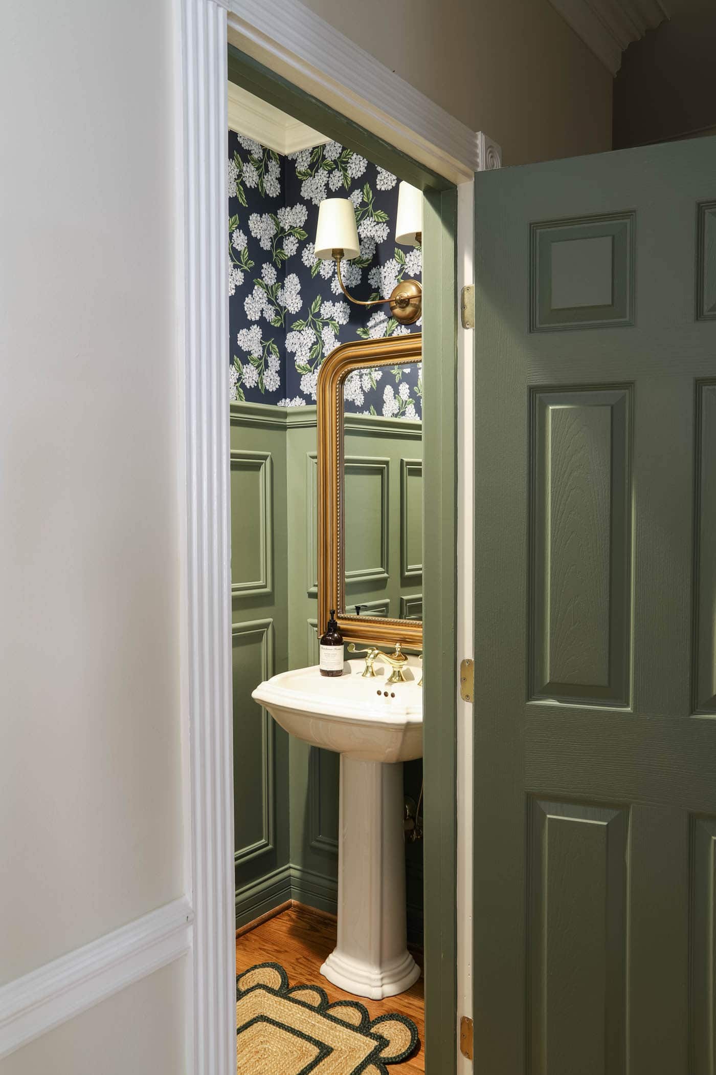 Blue and Green Traditional Powder Bathroom