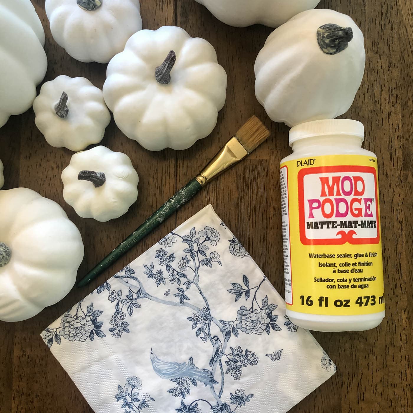 Supplies for making DIY chinoiserie pumpkins