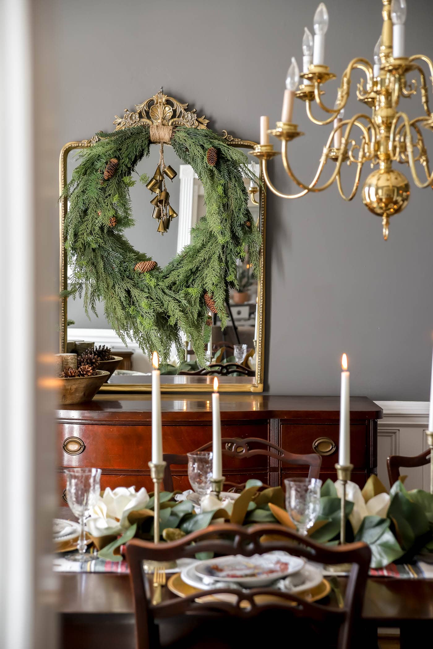 A Gold & Greenery Christmas Dining Room