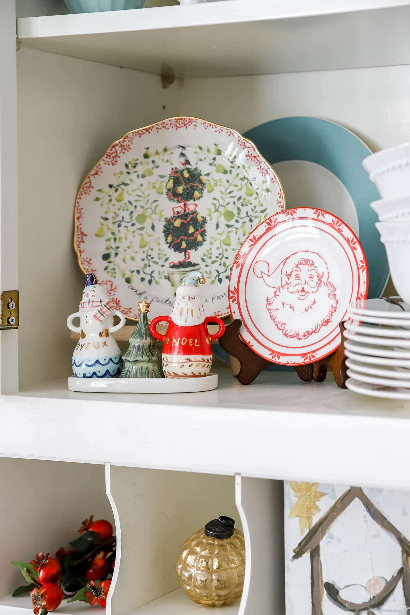 Christmas Plates and Santa Salt Shaker