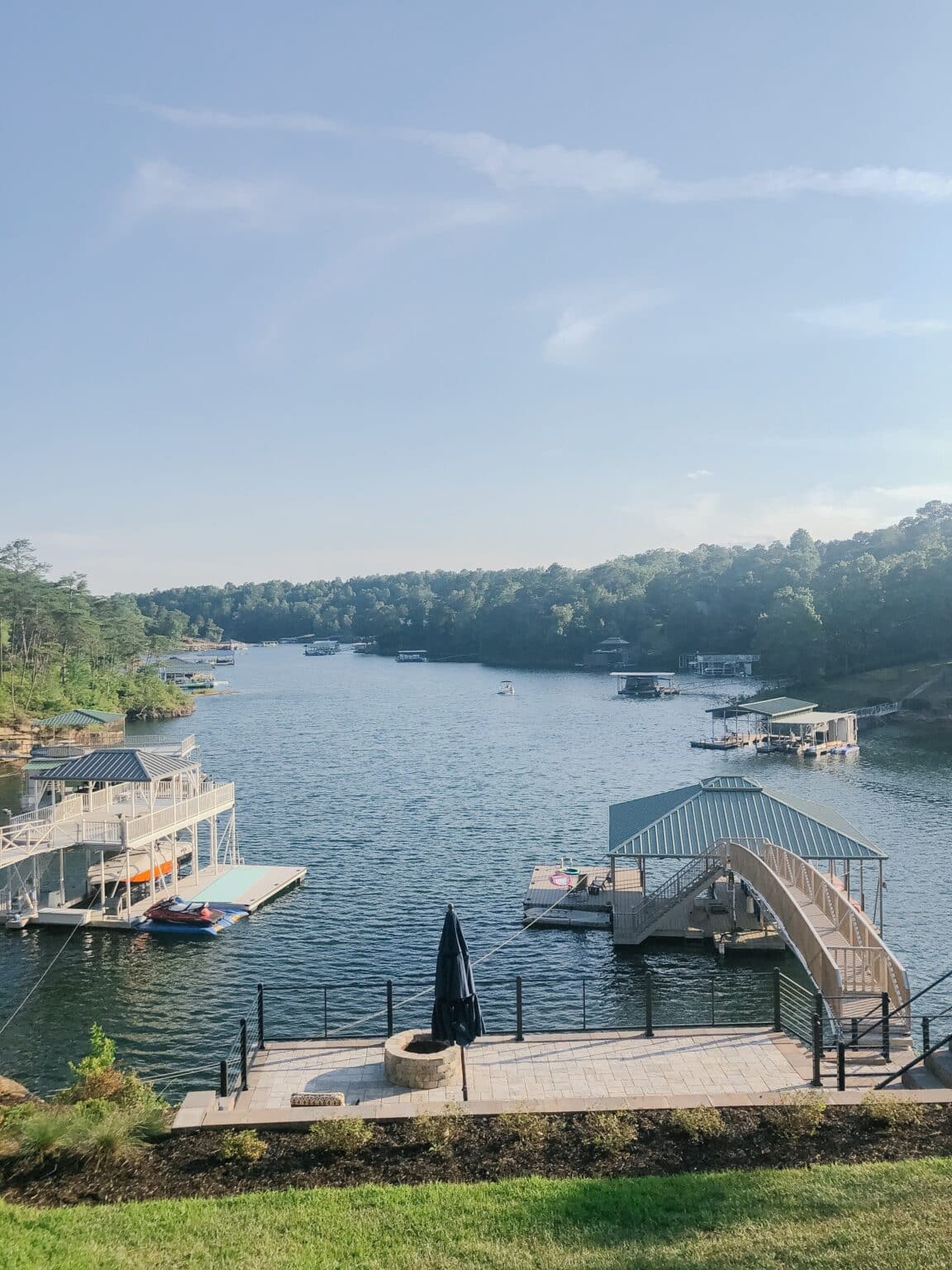 view from lake house overlooking the dock