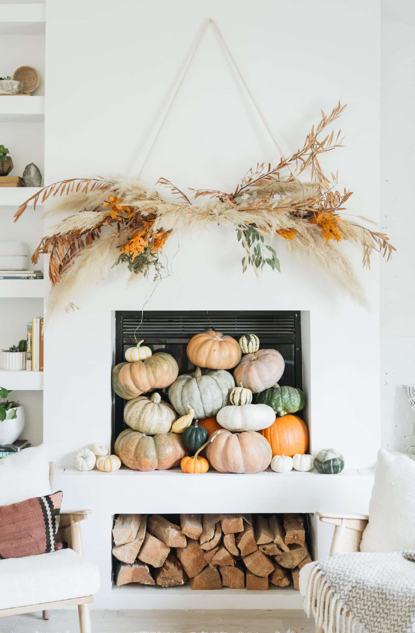 pampas grass fall fireplace