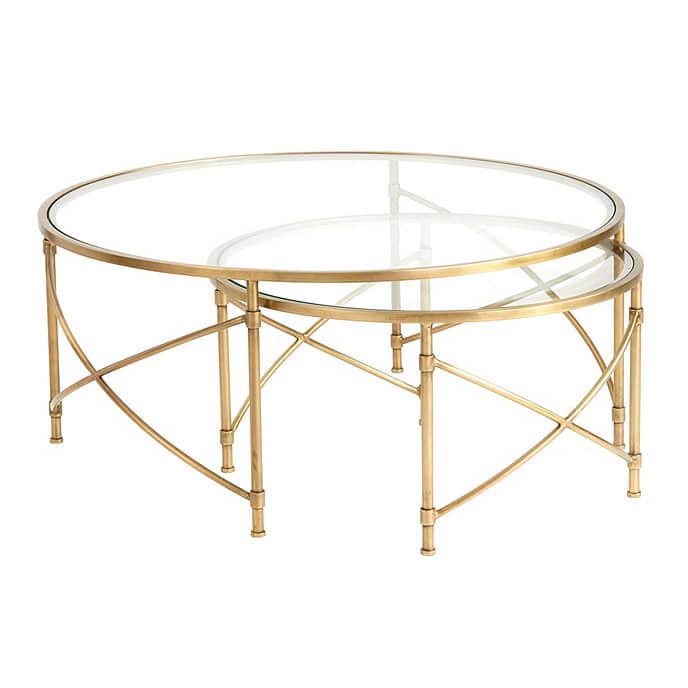 nesting glass and metal coffee table