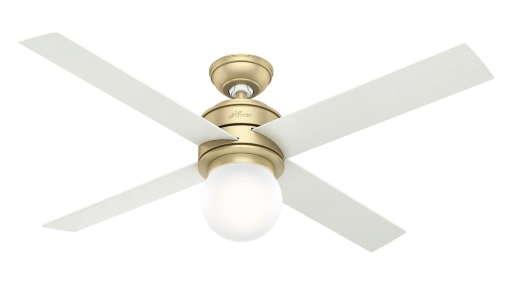 Hunter Fan Company, 59320, 52 inch Hepburn Modern Brass Ceiling Fan with LED Light Kit and Wall Control