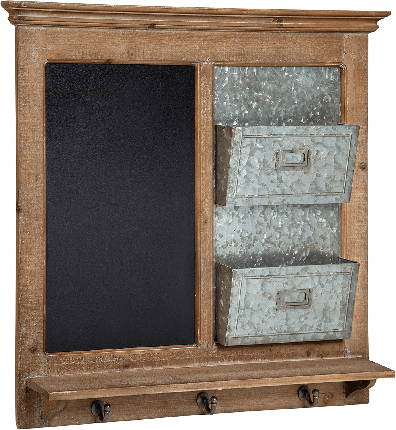 one-stop command center with chalkboard and mail slots and hooks.