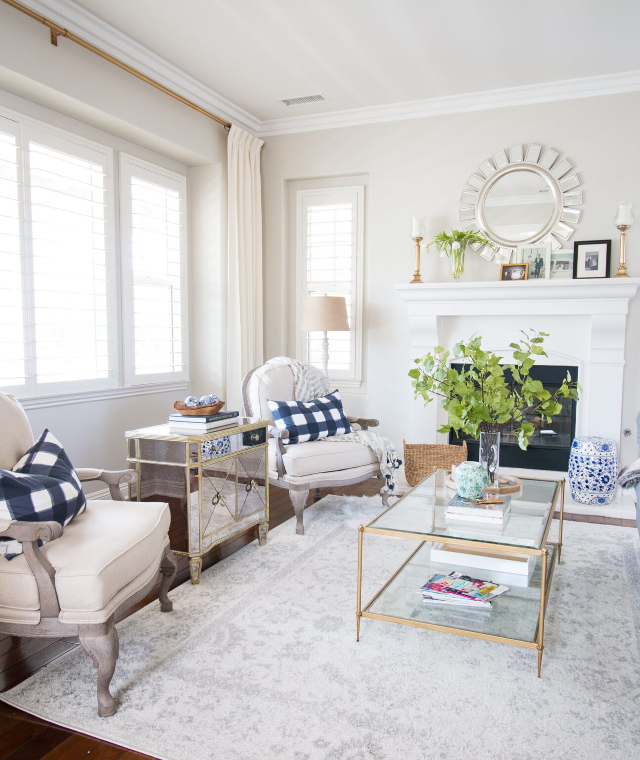 Living room with Benjamin Moore Pale Oak walls and white trim