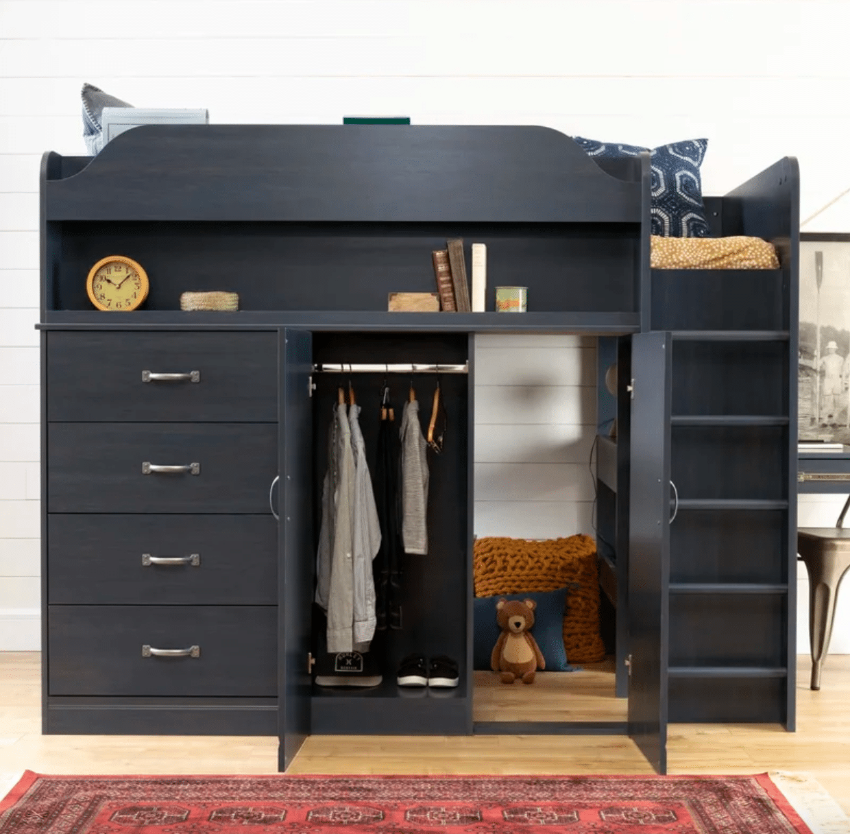 Arlen loft bed with lots of storage for a small room
