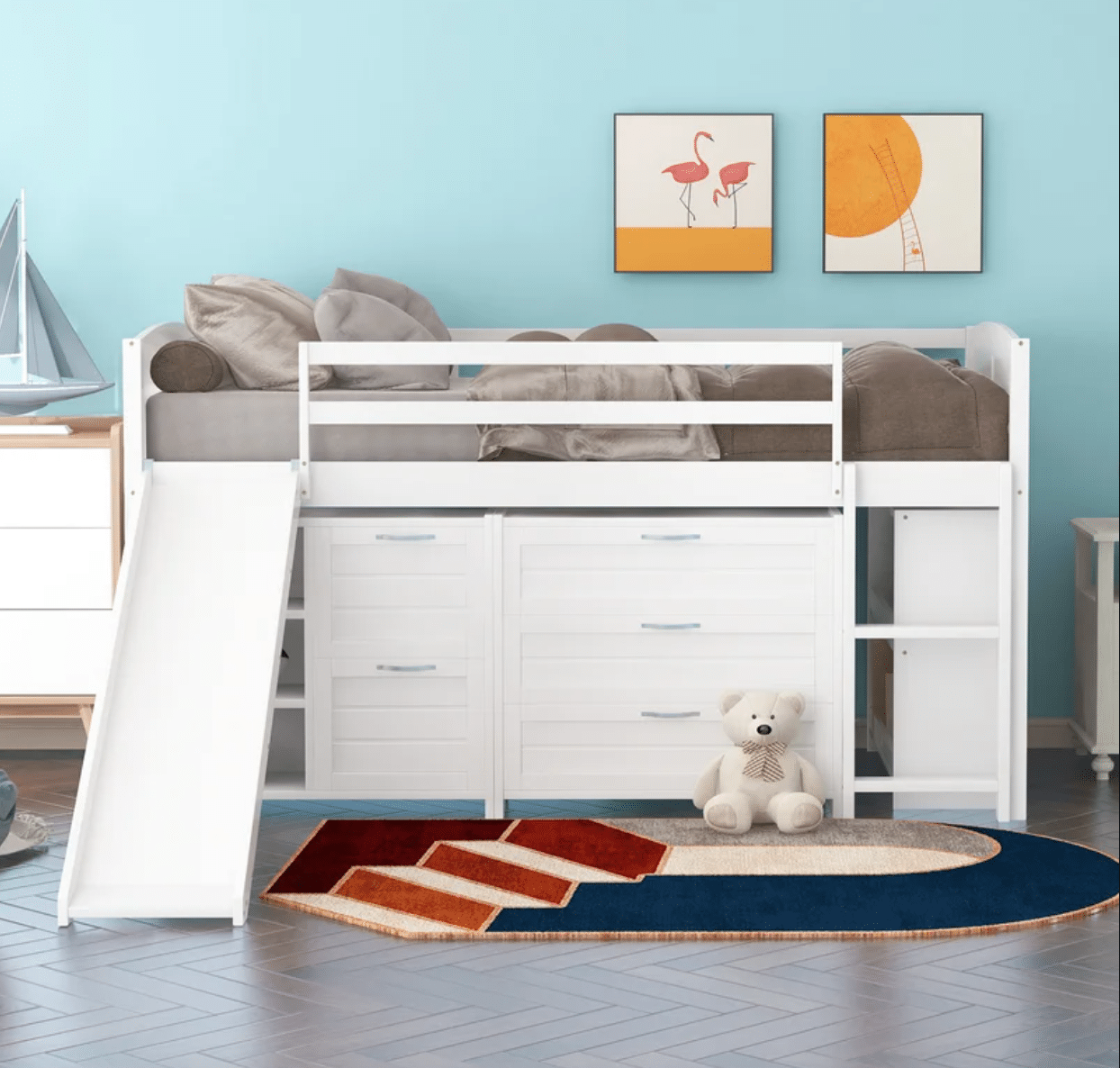 loft bed with drawers and slide