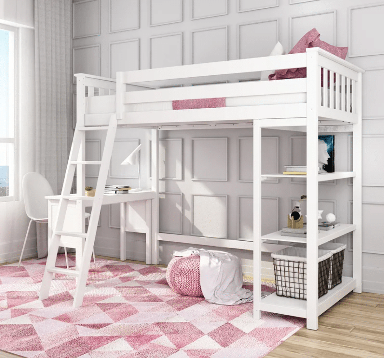 loft bed idea for small room that includes storage space and work space