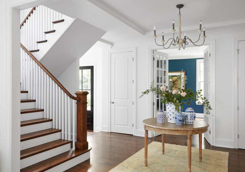 entryway with round table in the center