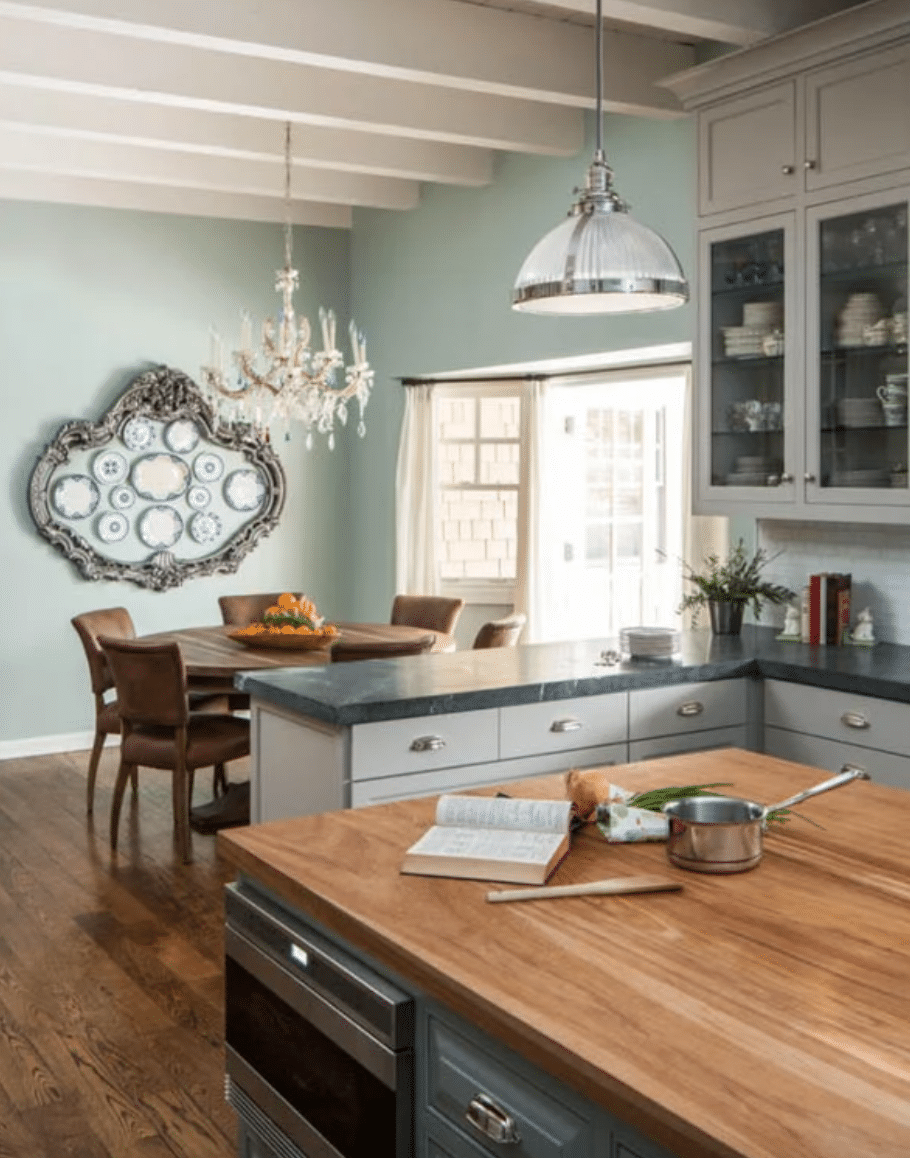 Ben Moore blue-green kitchen walls