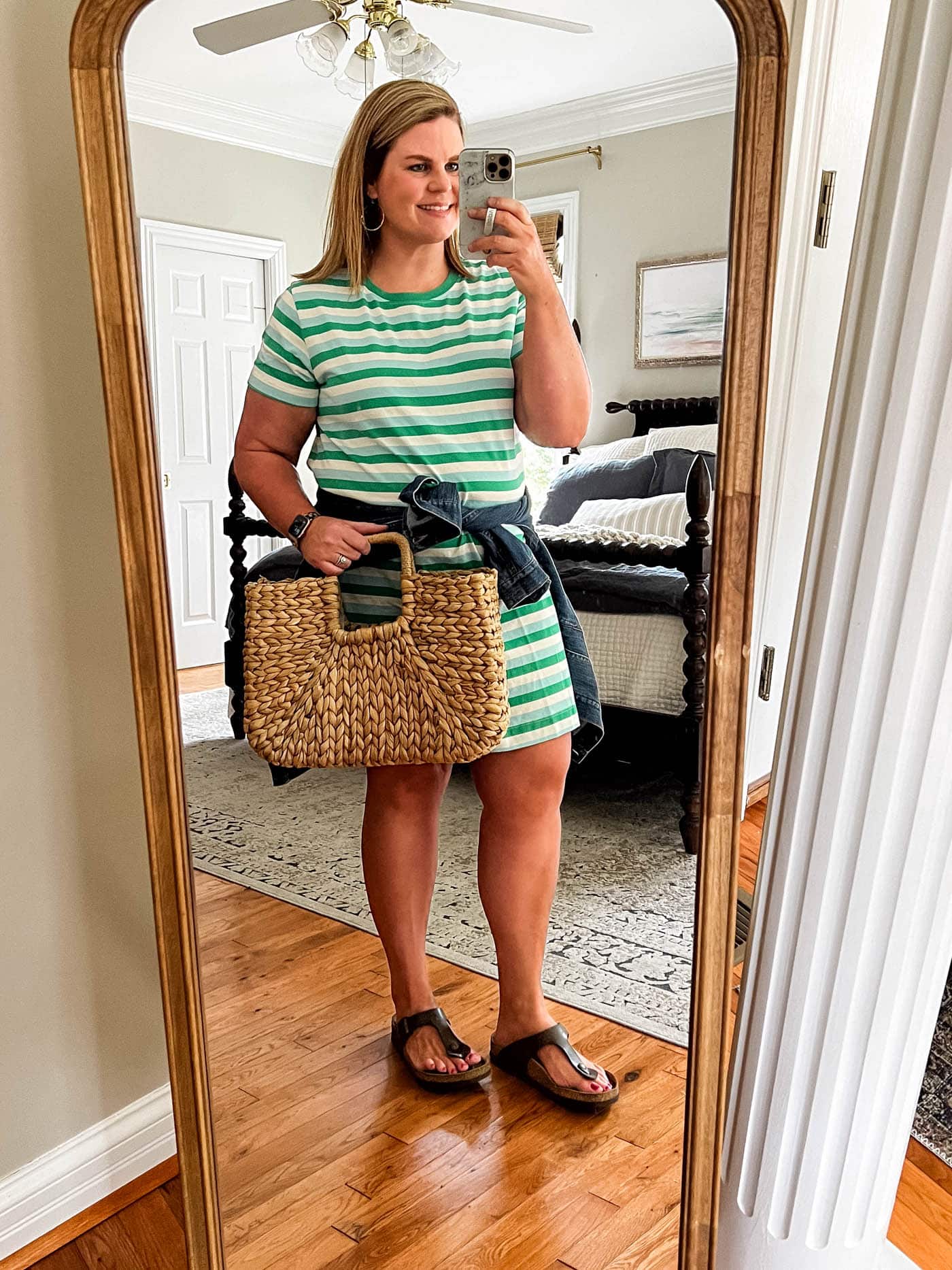 Green striped summer t-shirt dress
