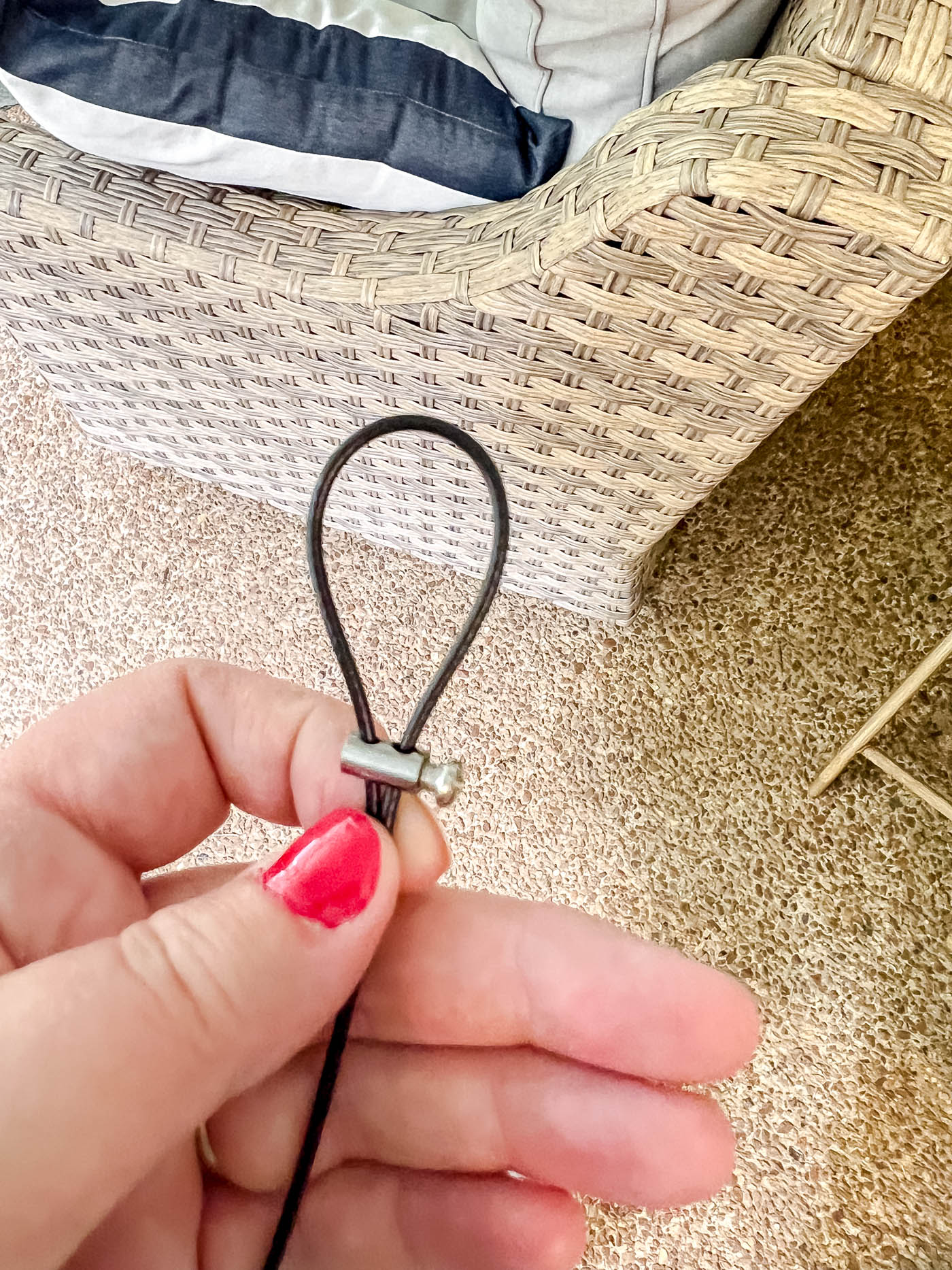 making a loop to hang string lights.