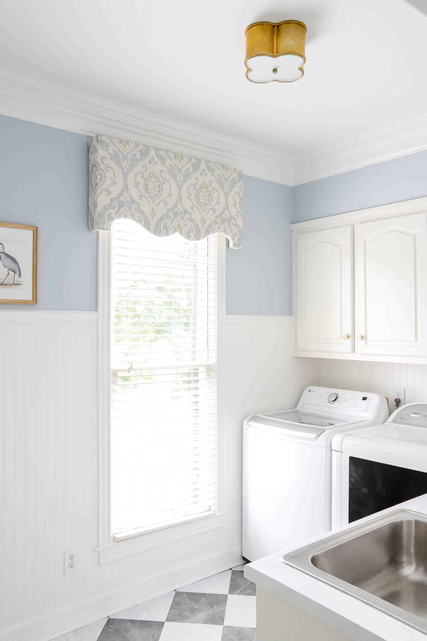 blue and white laundry room makeover
