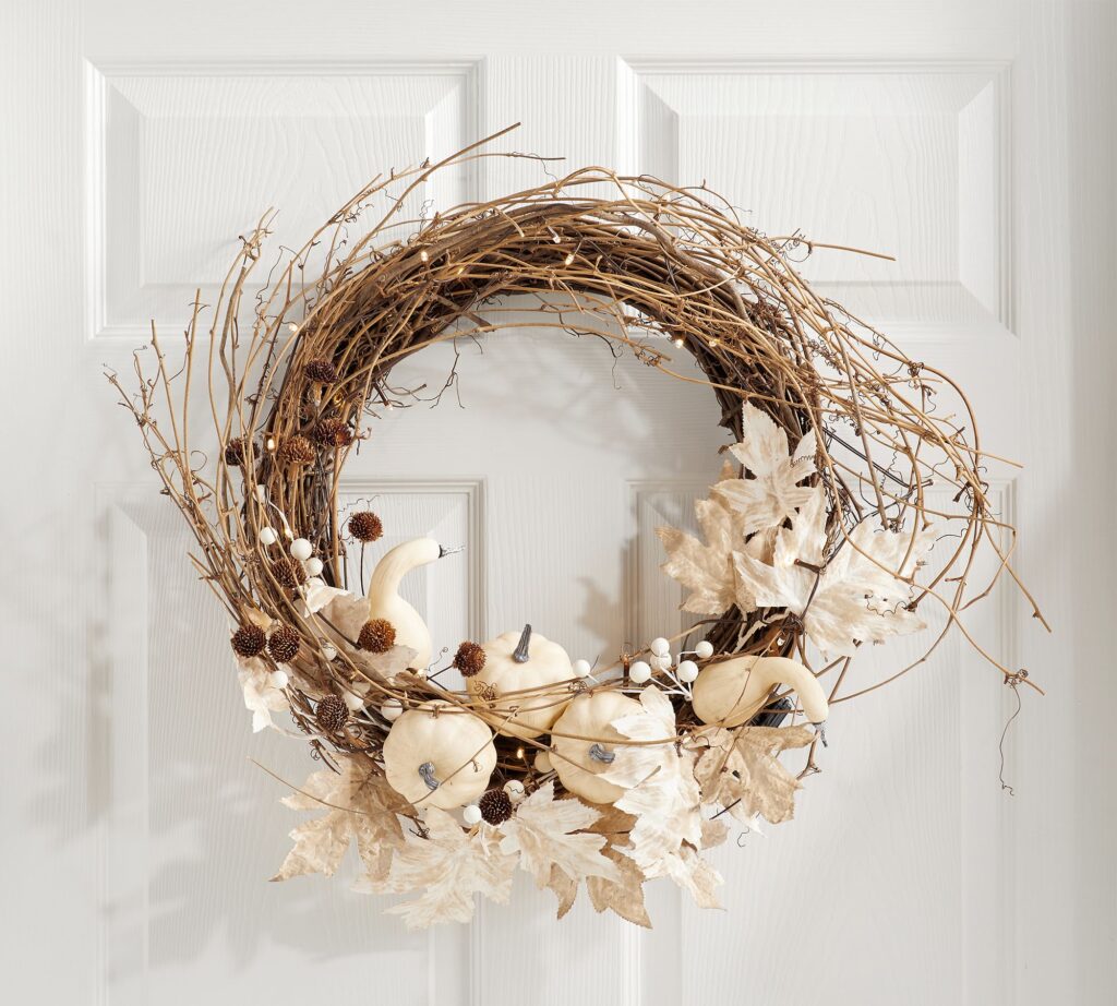 faux lit harvest pumpkin wreath
