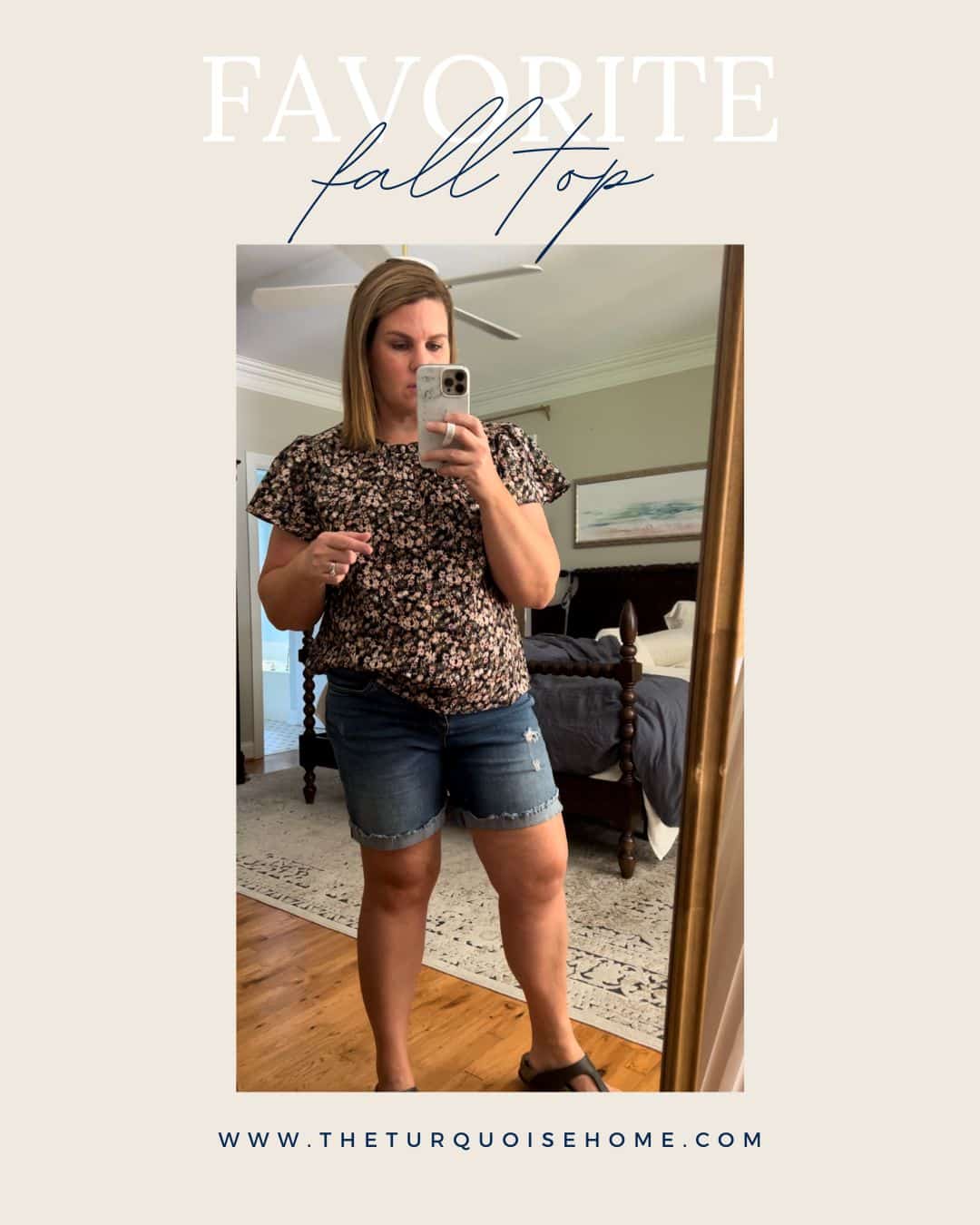 Floral Fall top and jean shorts