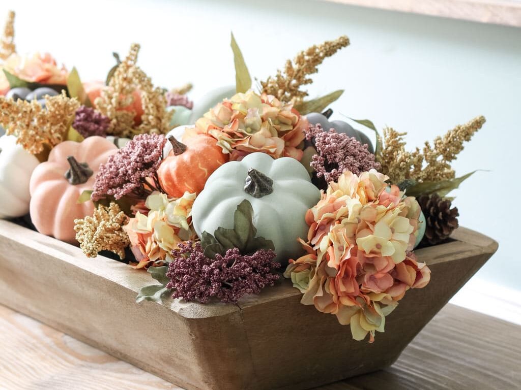 DIY Dough Bowl and Pumpkin Fall Centerpiece