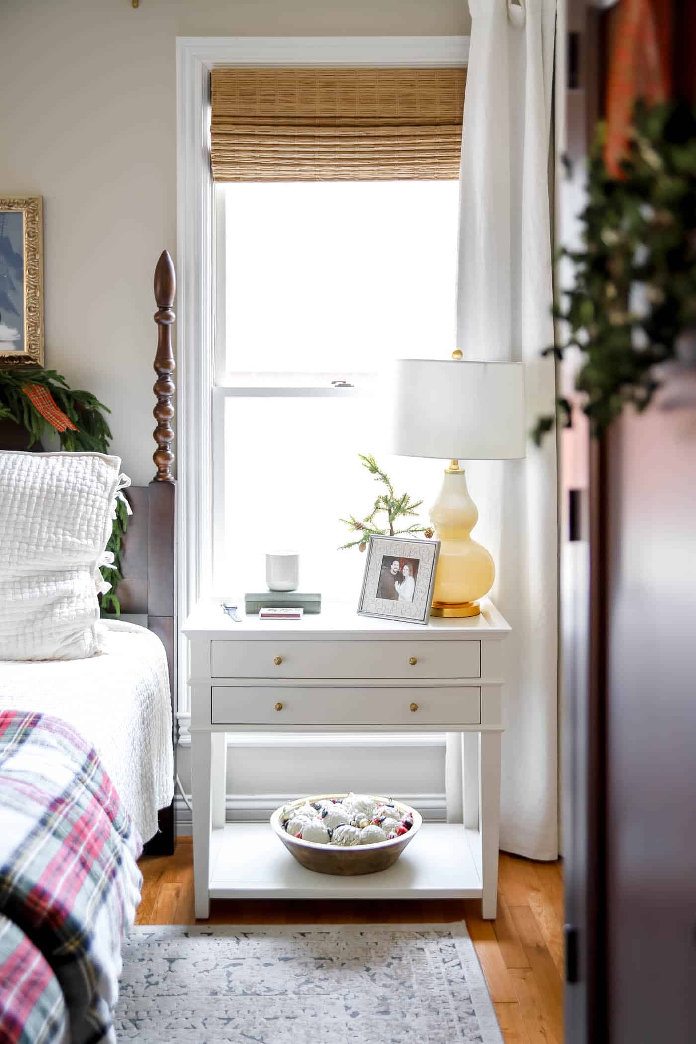 Nightstand in Christmas bedroom