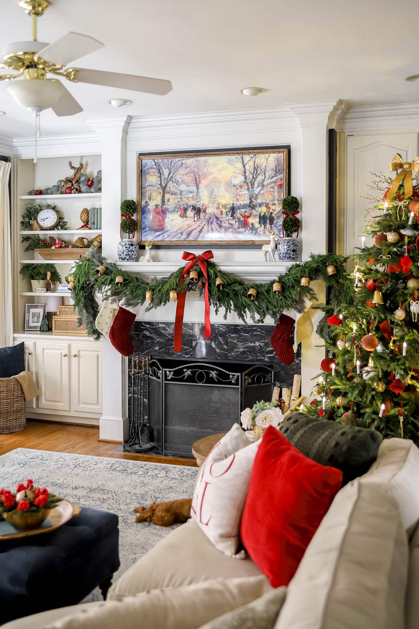 red, green, white and gold Christmas decor
