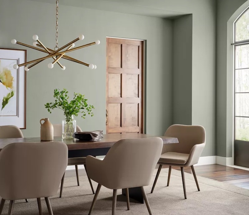 Sherwin Williams Evergreen Fog walls in dining room.
