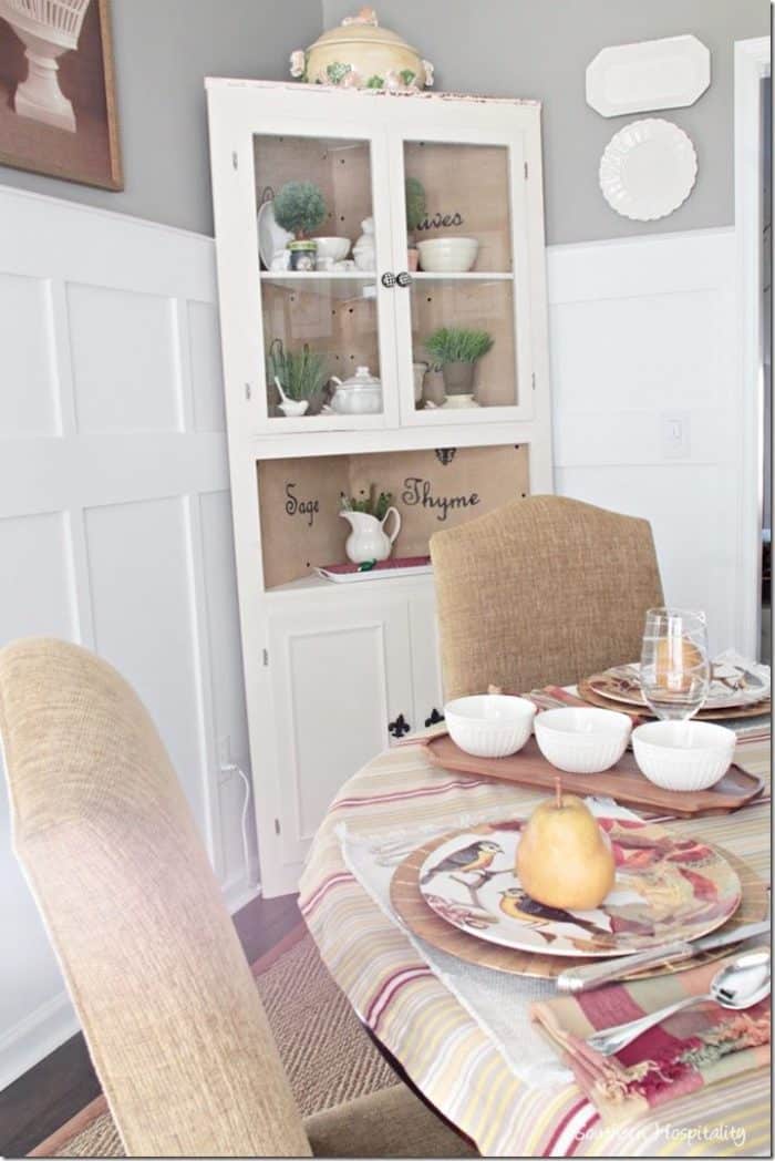 corner cabinet in a dining room