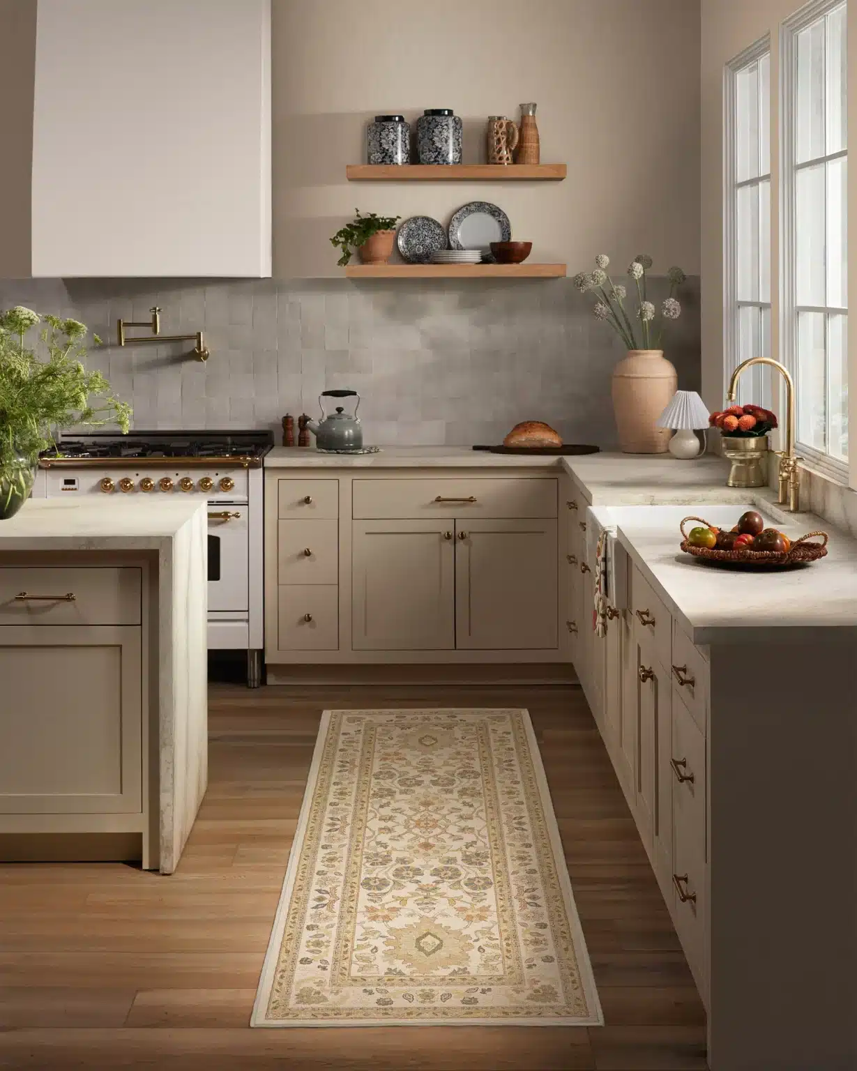 washable kitchen runner Calabria Cream & Gold Rug