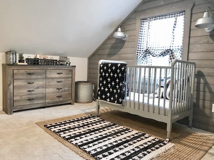Finished Attic Nursery With Slatted Wood Feature Wall