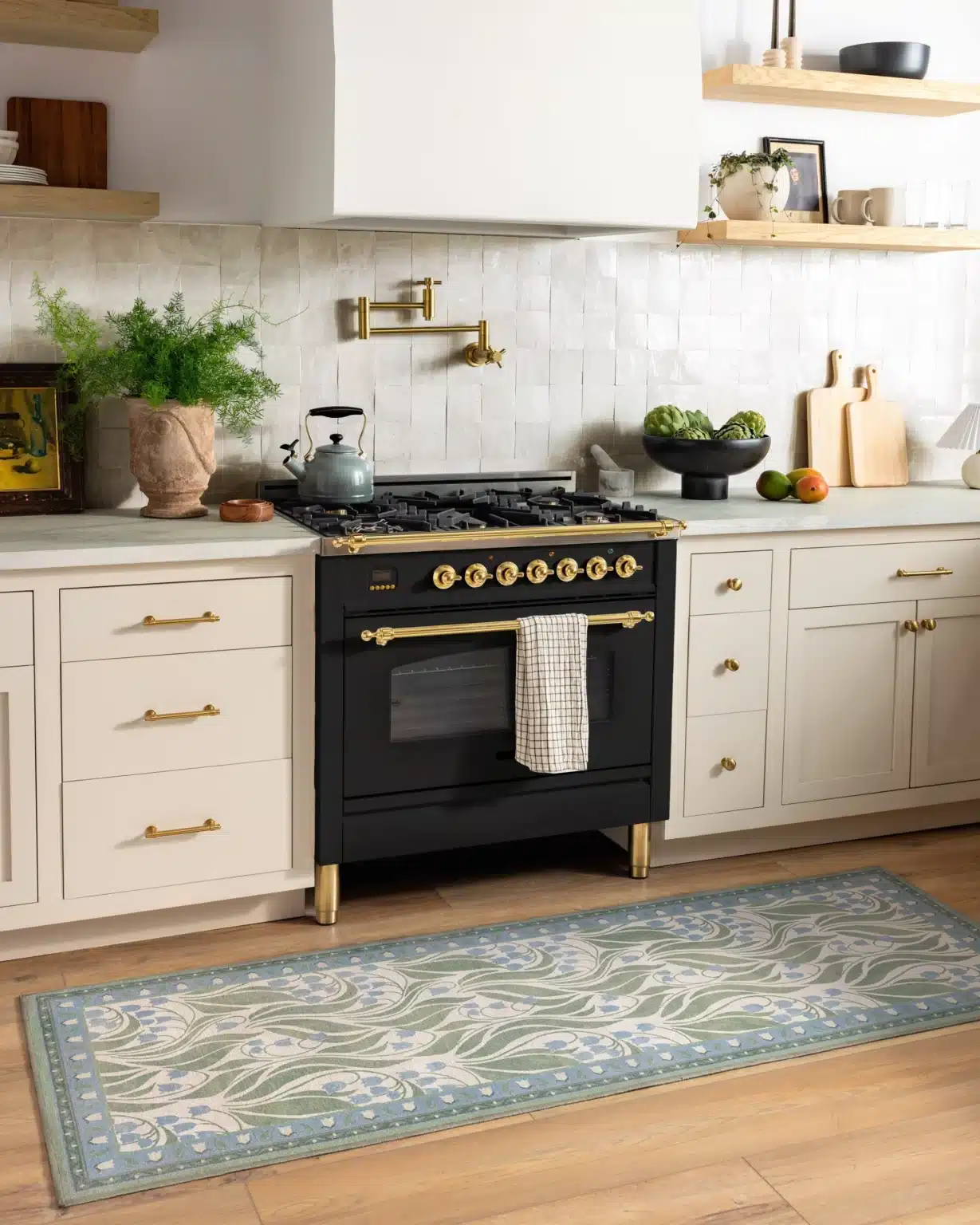 Lila ivory soft blue washable kitchen rug
