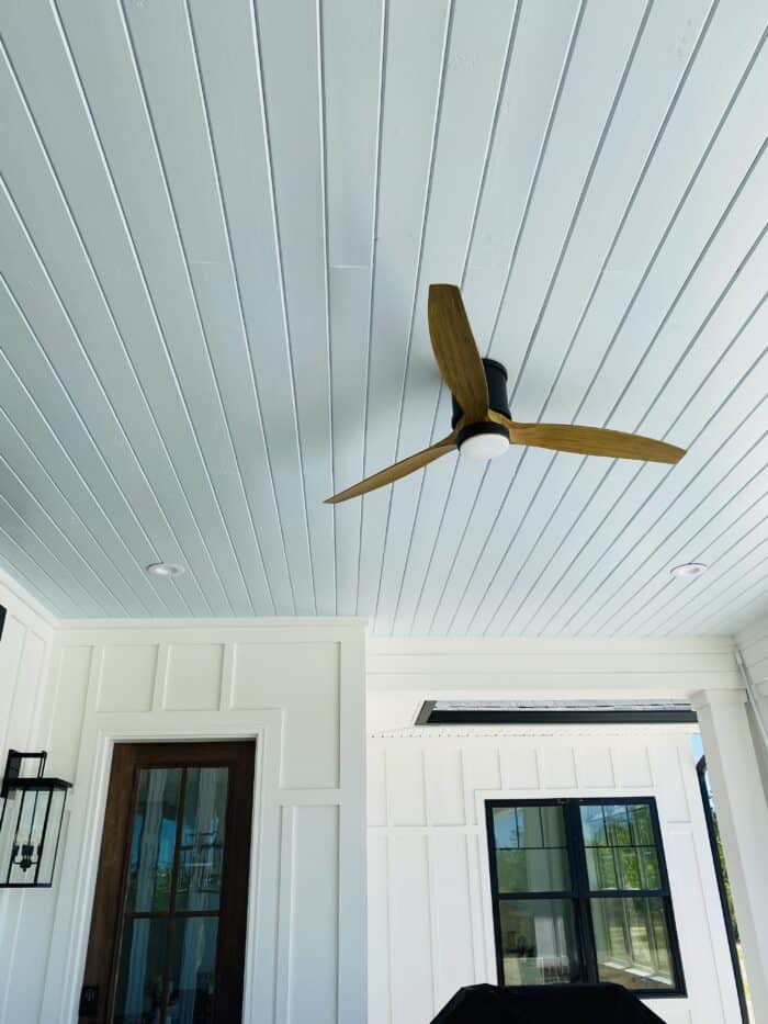 Haint Blue porch ceiling in Lauren's Surprise by Sherwin Williams