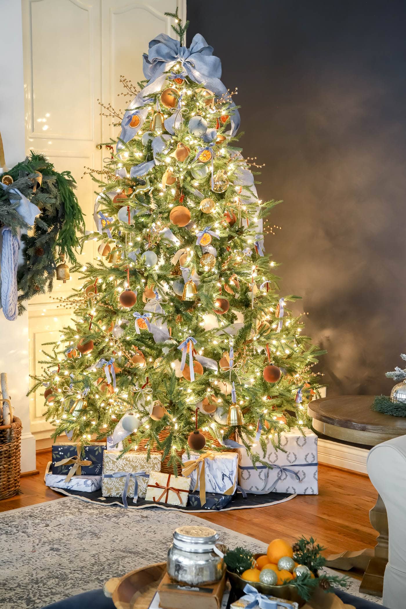 Orange, Blue and Brown Christmas Decor