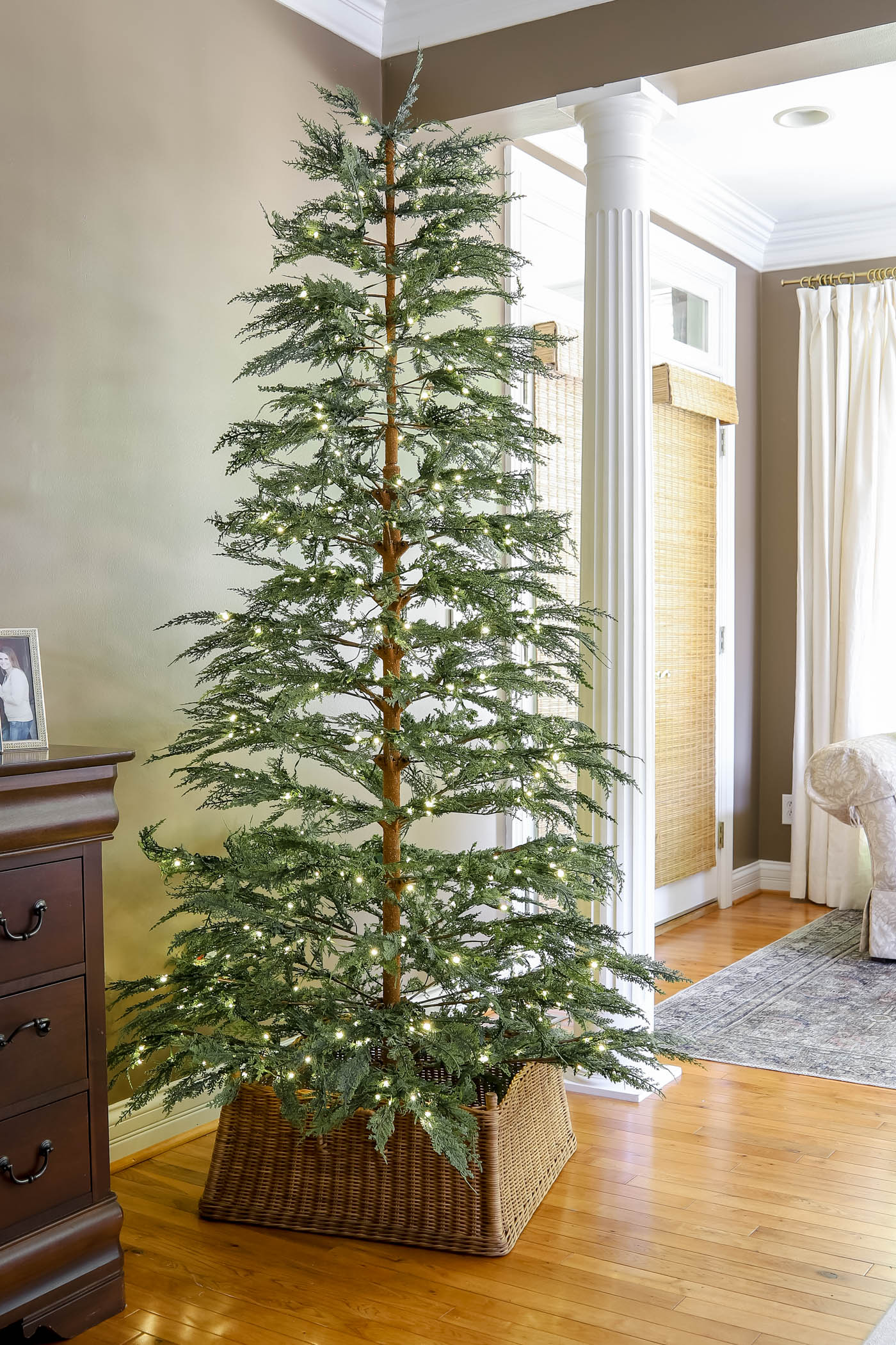 sparse Christmas tree with square tree collar.