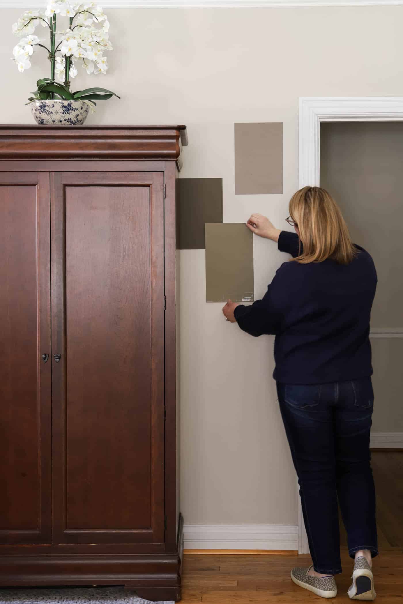 trying out brown paint color samples.