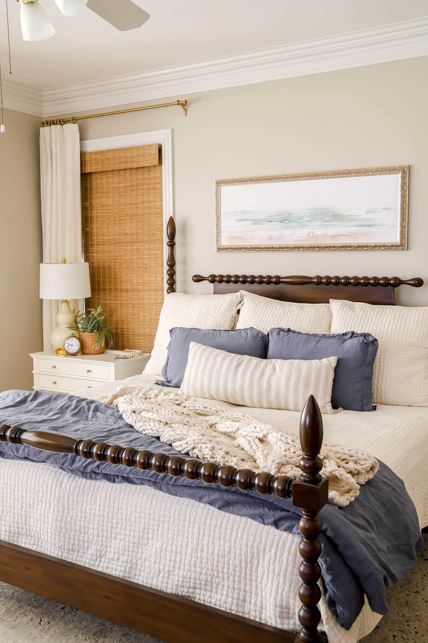 coastal are above a king bed.
