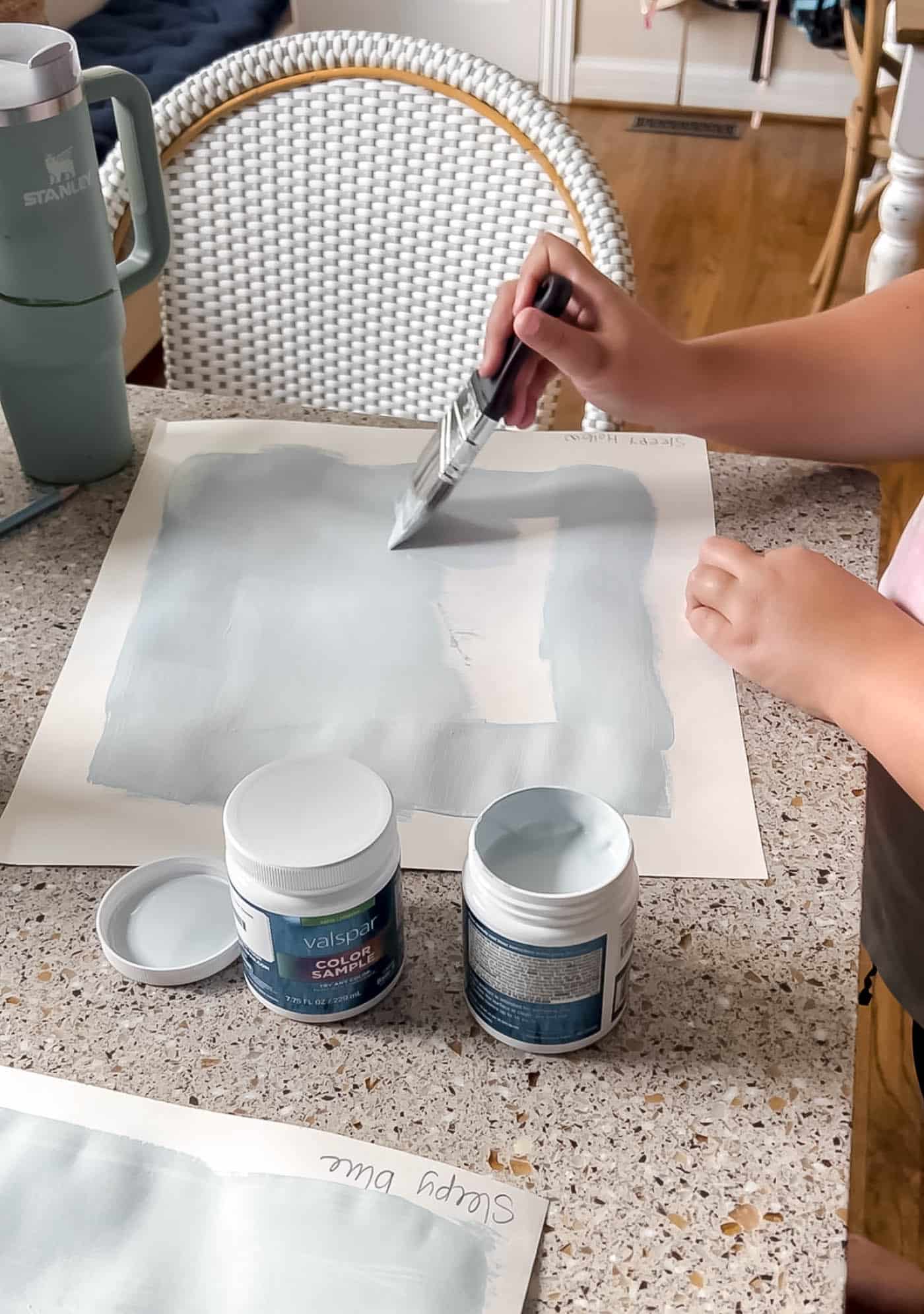 painting paint samples on poster board.