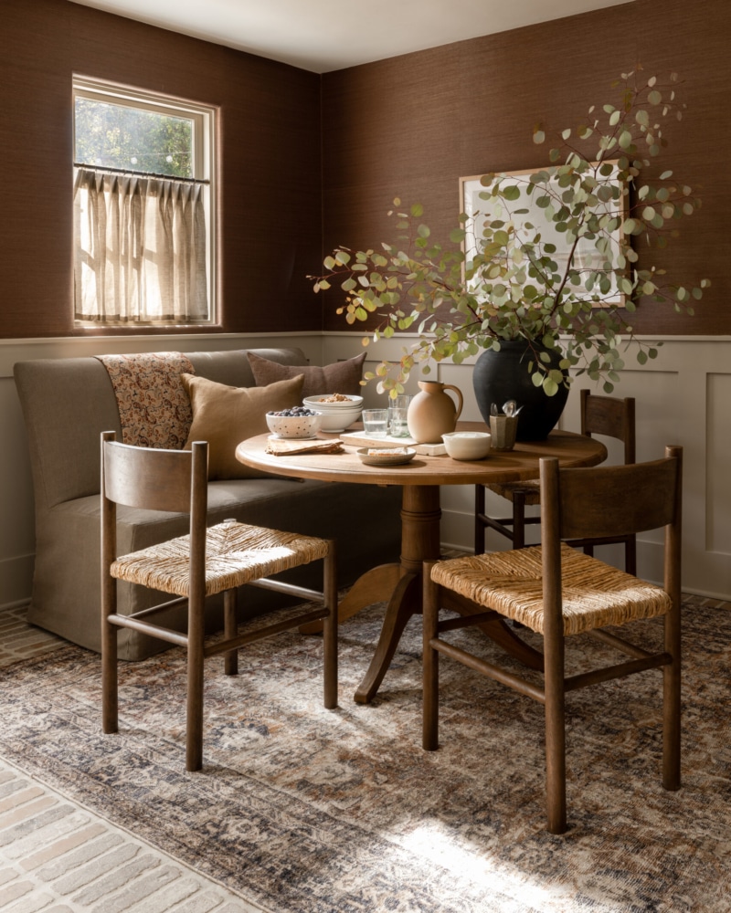 brown grasscloth wallpaper from Amber Interiors