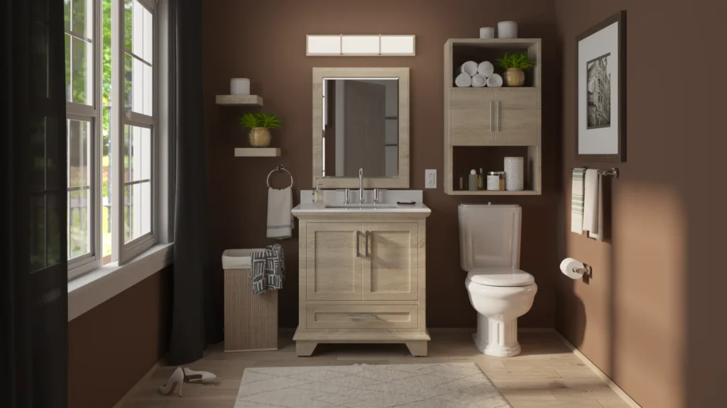 Valspar Rue Bourbon painted bathroom from Lowe's